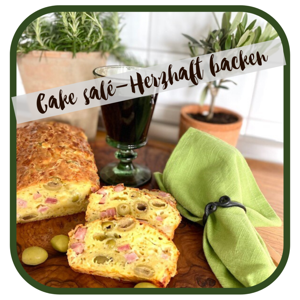 cake salé Olivenkuche mediterane Küche einfaches Rezept Leinenserviette grün 